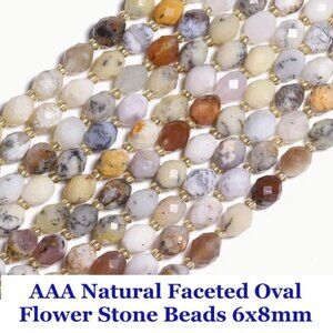 AAA Natural Faceted Oval Flower Stone Beads 6x8mm Rice Shape   About 20 beads.